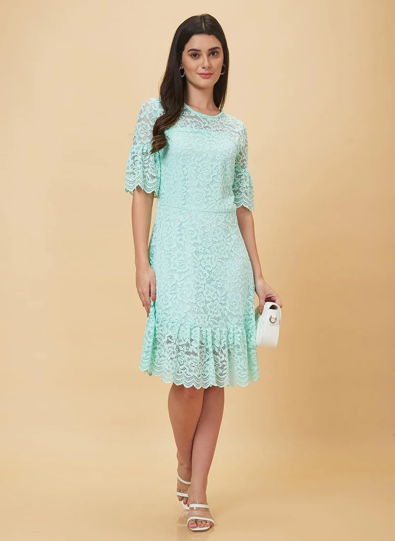 globus Globus Women Floral Lace Design Flared Hem A-Line Dress